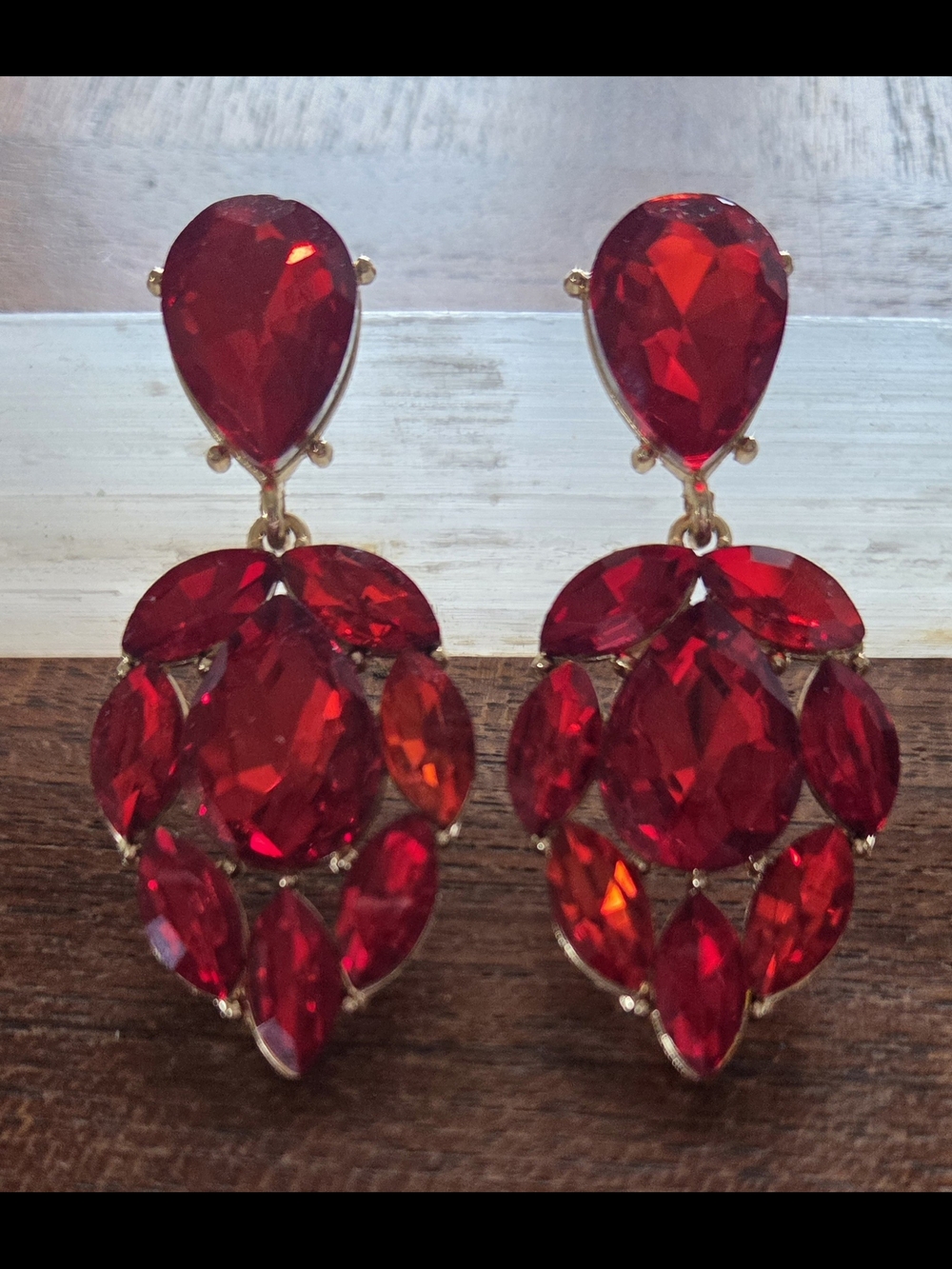Red Teardrop Cluster Statement Earrings - Unbranded